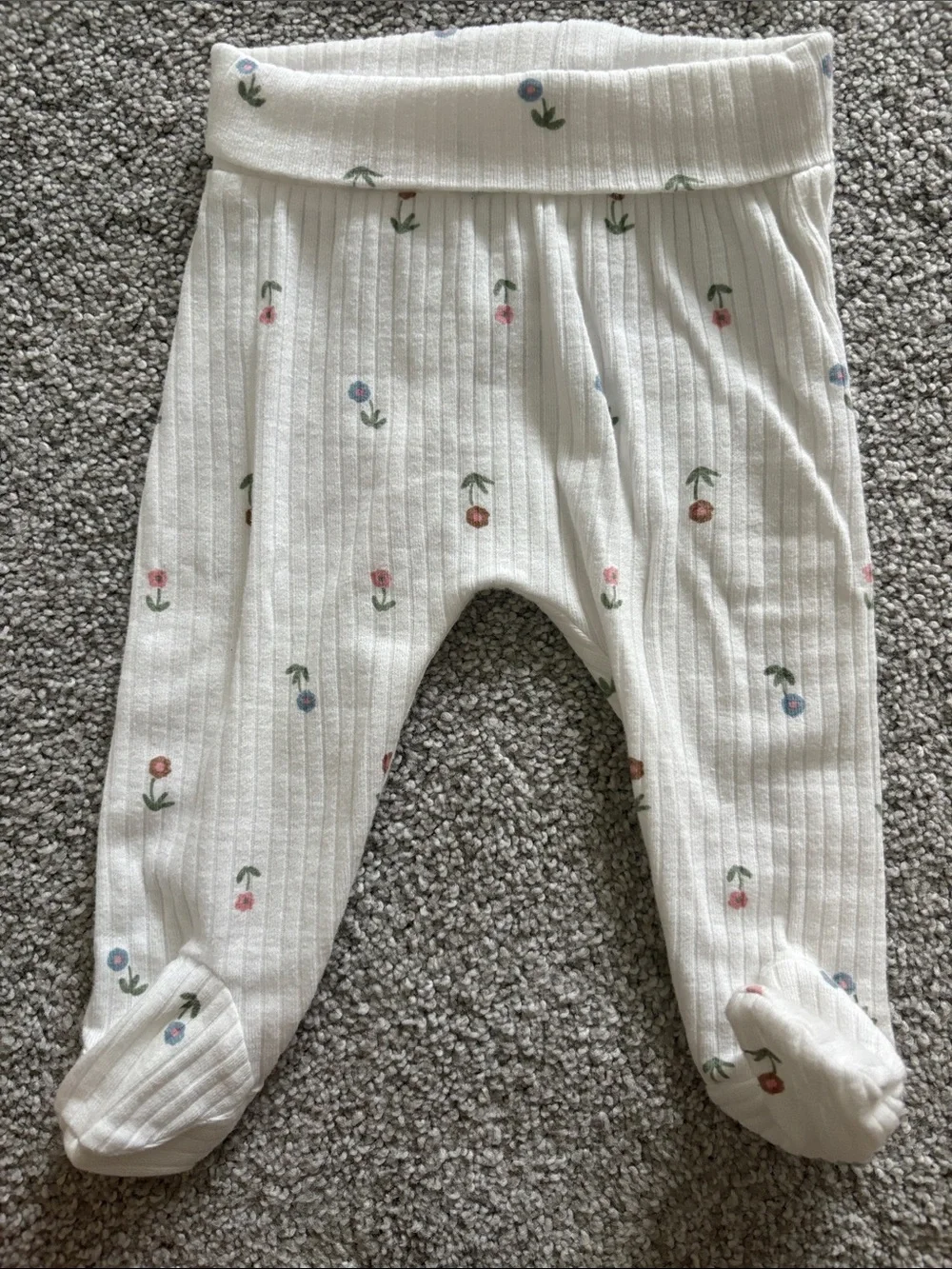 Carter's Cream Ribbed Floral Wrap Top and Footed Pants Set